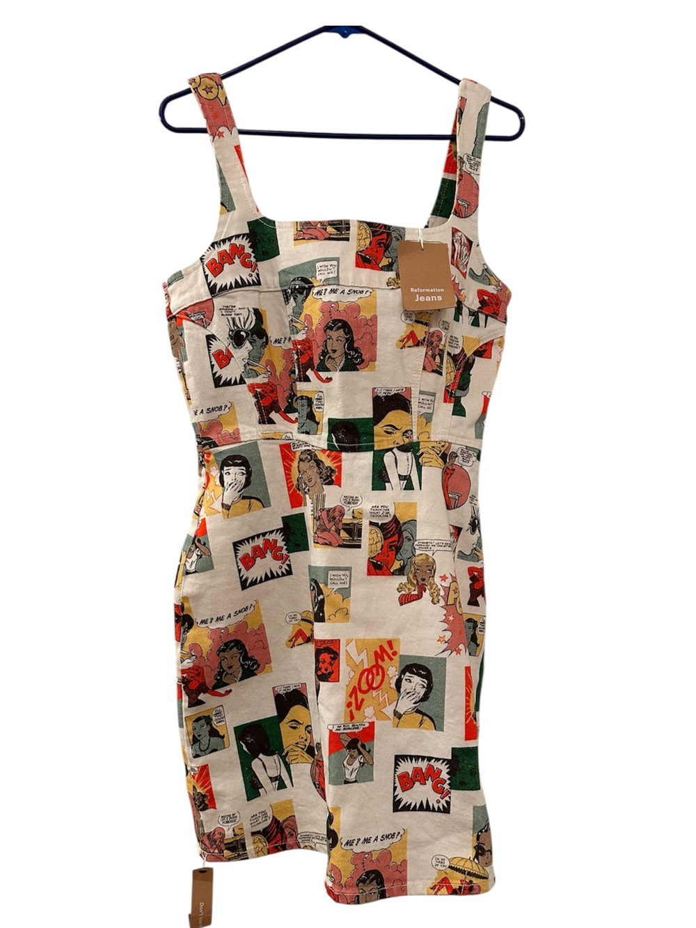 Reformation Comic-Print Fit-and-Flare Mini Dress NWT